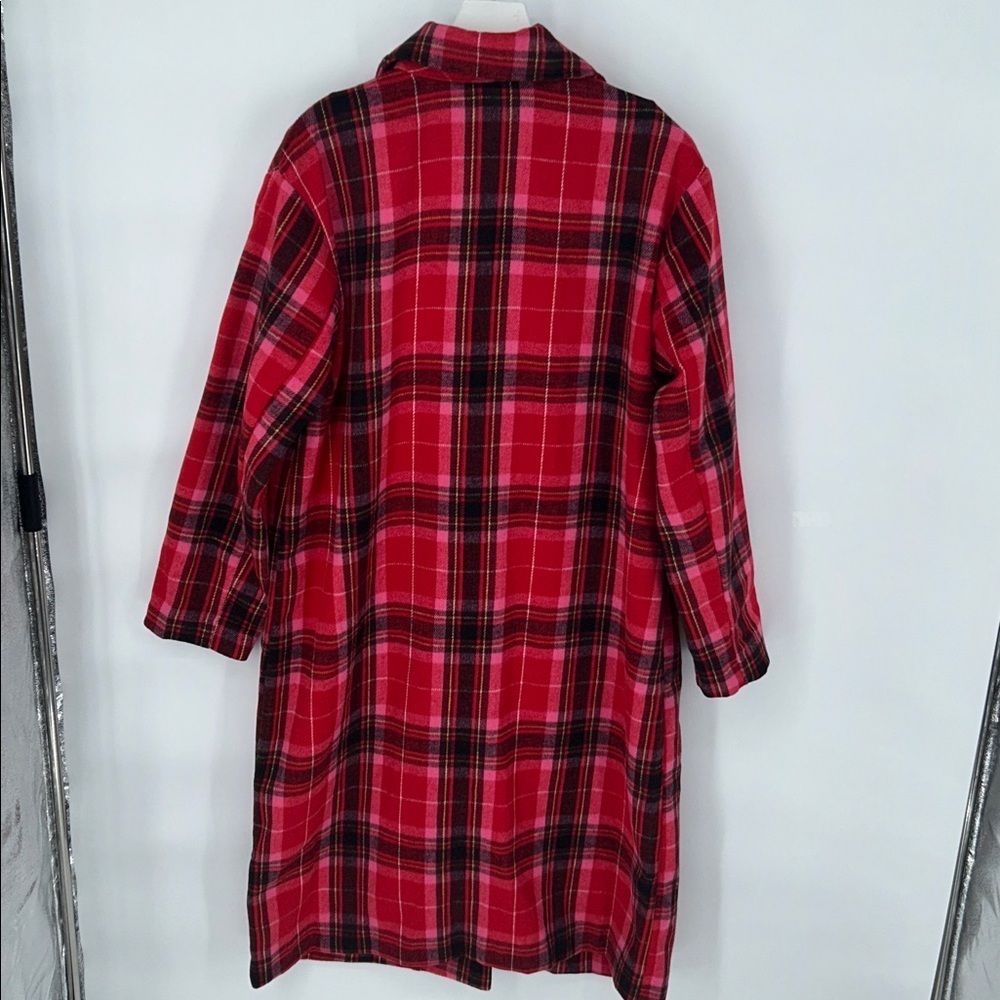 Old Navy Women’s Long Coat Red Tartan Plaid Oversized Soft Brushed Duster~L - Picture 6 of 11